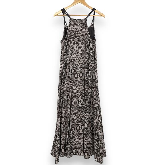 NWOT Garnet Hill Halter Dress Women's PL Gray Brown Cat Eye Print Maxi Dress - Picture 3 of 8